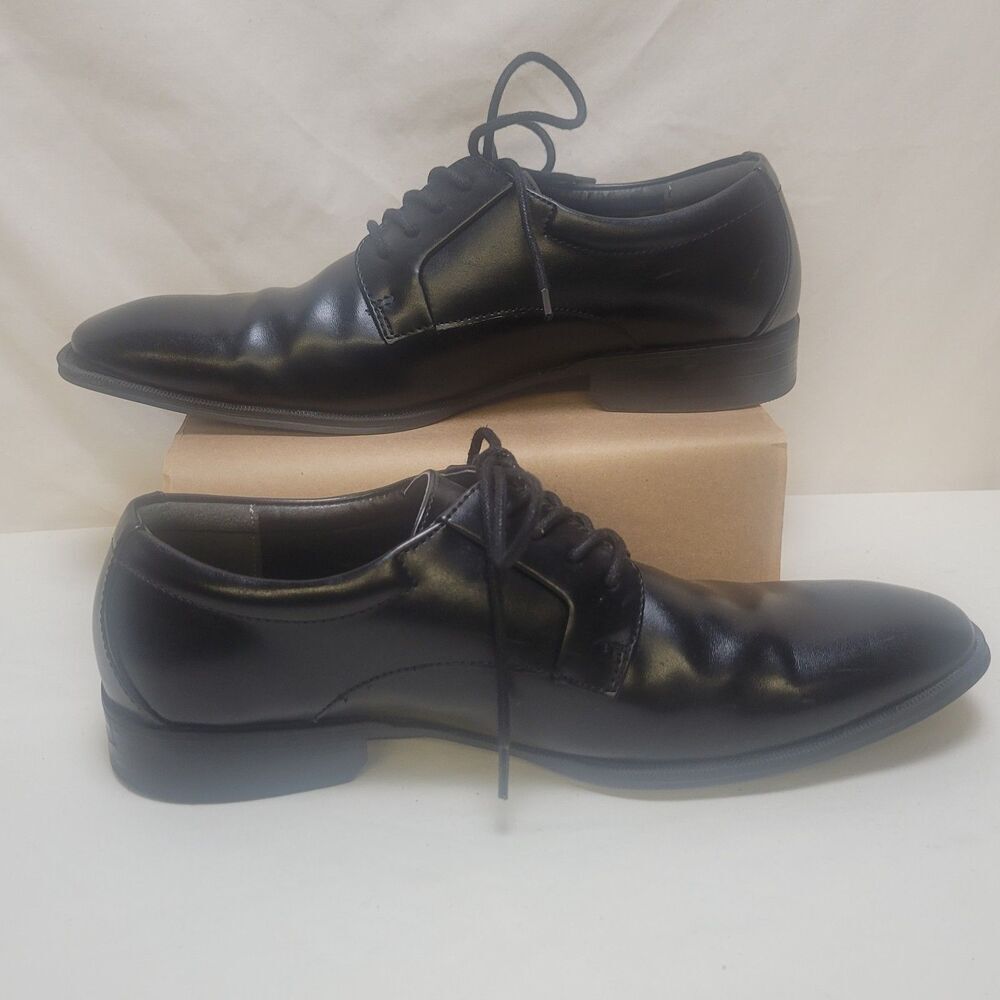 Alfani 8 Dress Shoes‎ Andrew Black Faux-Leather Plain Toe Lace Up Men
